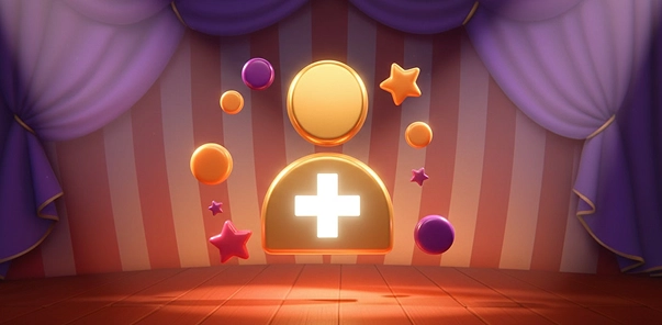 Magius Casino | Εικονίδιο εγγραφής Magius με το σύμβολο «συν» σε φωτισμένη σκηνή καζίνο
